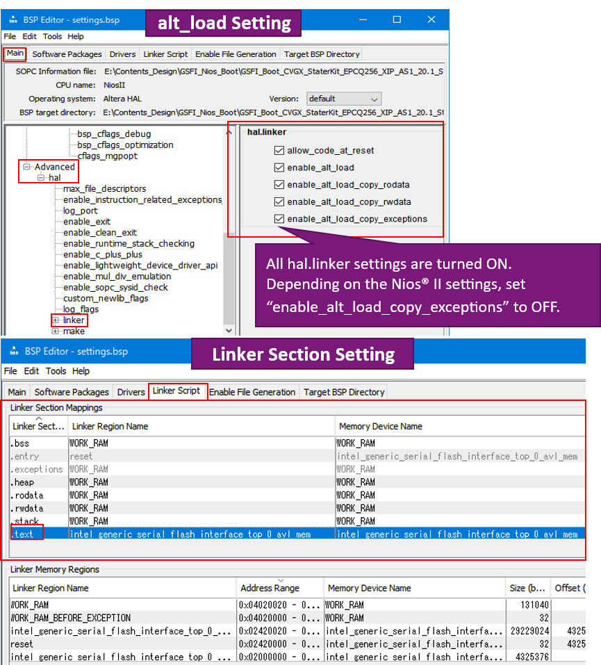 Fig7_Nios® II SBT BSP Editor Settings in XIP.png